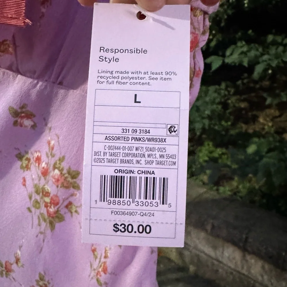 Wild Fable Dress Size L Pink Floral Mini Flutter Sleeve cottagecore Trendy (NWT) - Picture 6 of 8